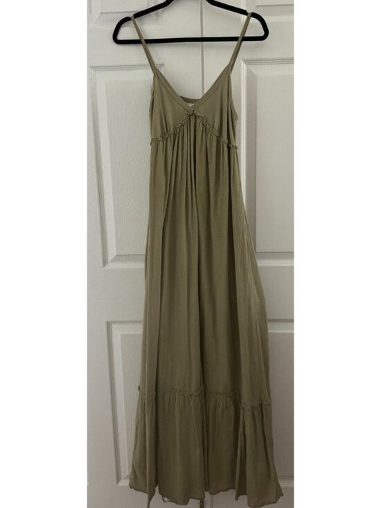 Hardtail Dresses & Skirts - HARDTAIL V-Neck Maxi Tiered Ruffled Dress Sundress, Olive Green, XS